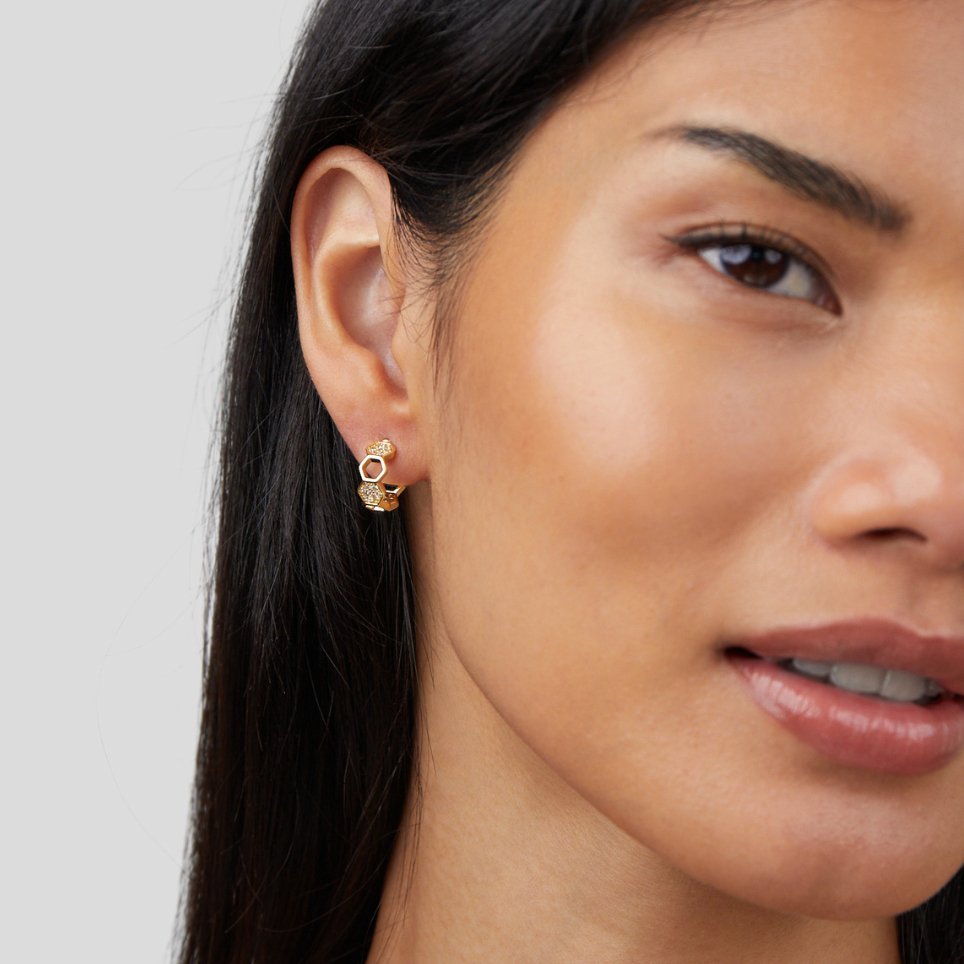 Gold & Crystal Honeycomb Hoop Earrings - Image 10