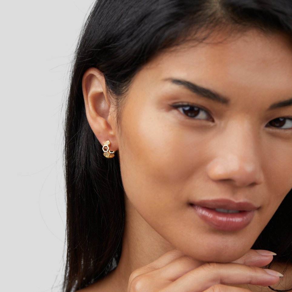 Gold & Crystal Honeycomb Hoop Earrings - Image 9