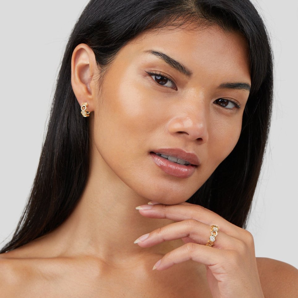 Gold & Crystal Honeycomb Hoop Earrings - Image 12