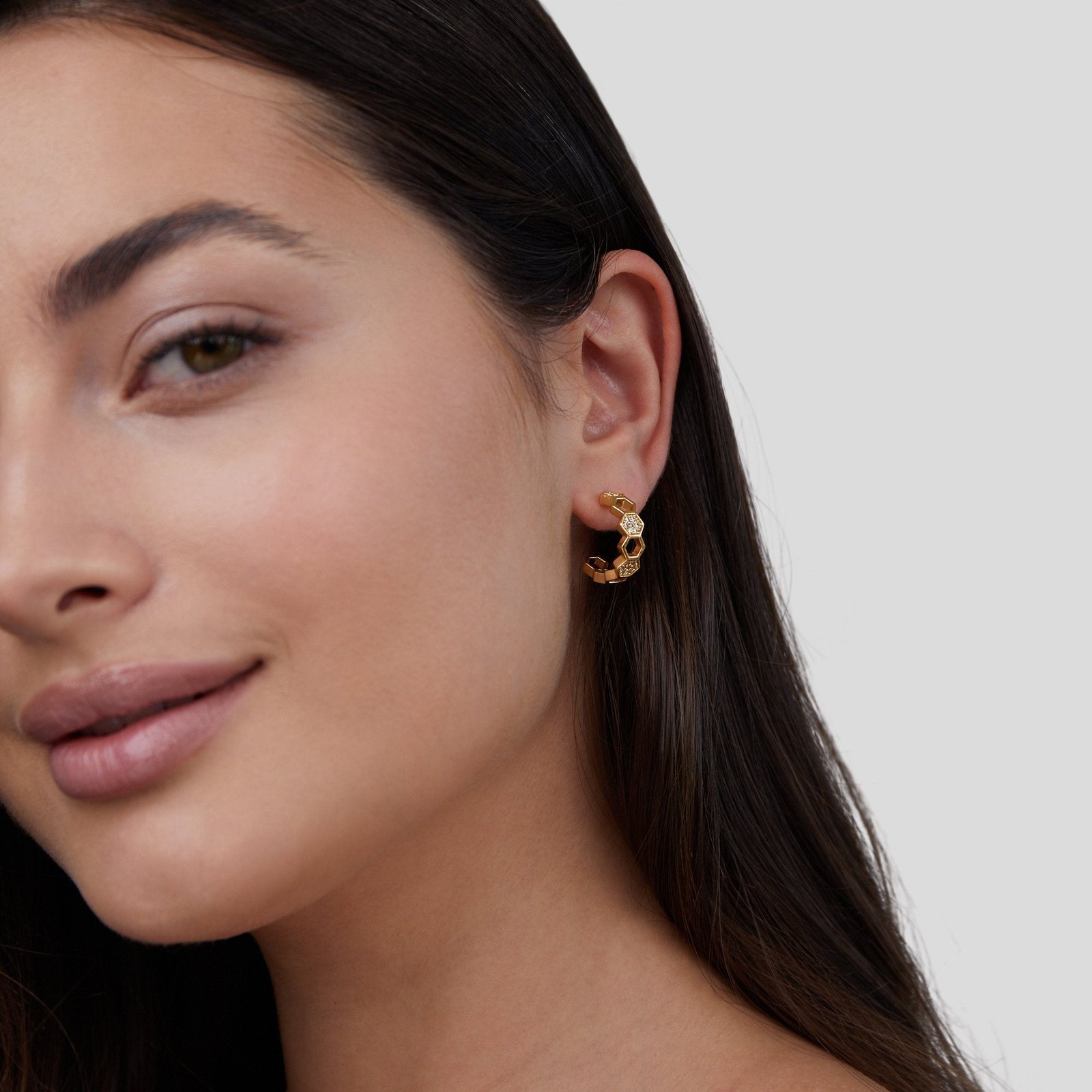 Gold & Crystal Honeycomb Hoop Earrings - Image 6