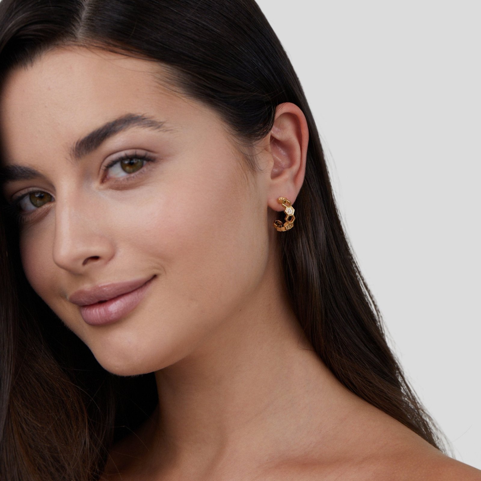 Gold & Crystal Honeycomb Hoop Earrings - Image 3