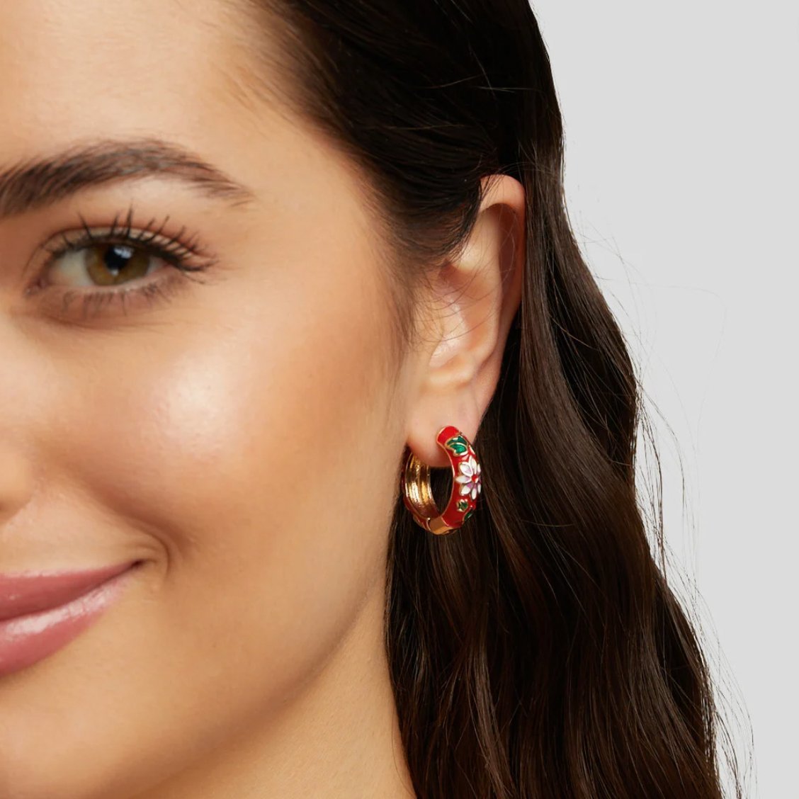 Gold Hoop Flower Earrings - Image 2