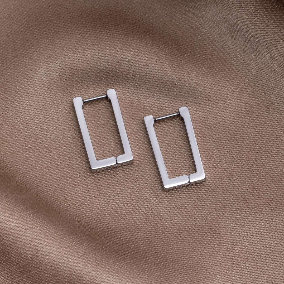 Silver Rectangle Hoop Earrings - Image 3