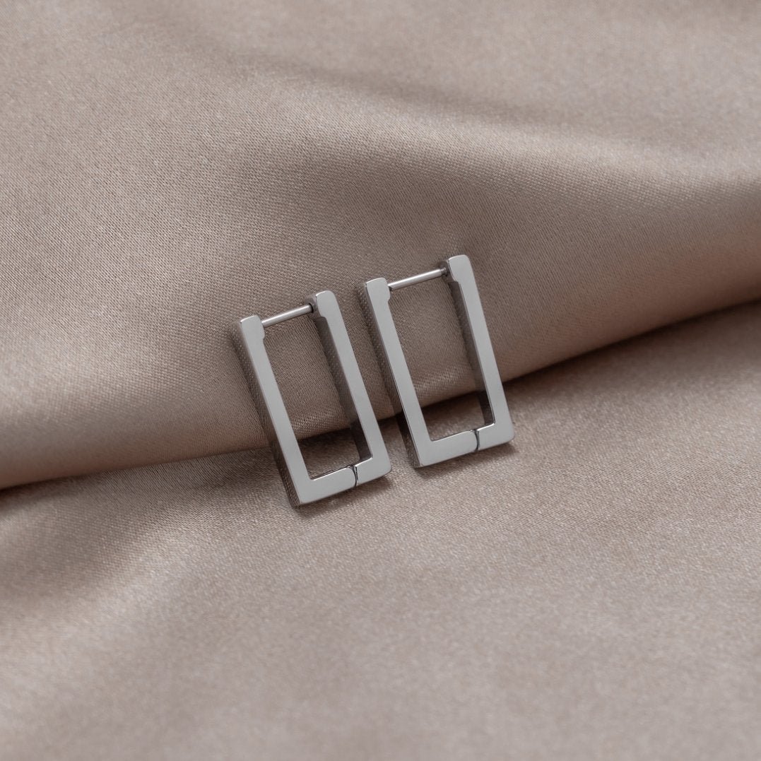 Silver Rectangle Hoop Earrings - Image 4