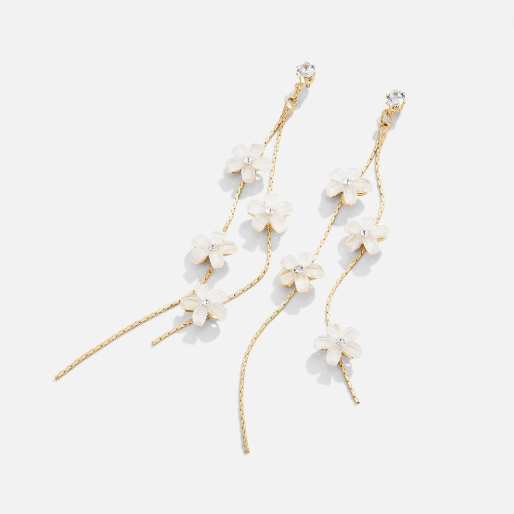 White Blossom Tassel Earrings - Image 3